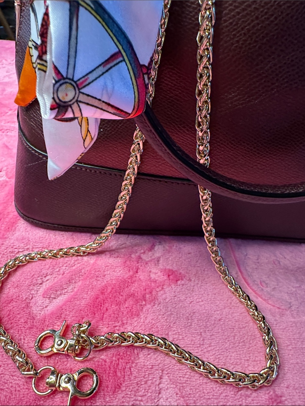 Coach Metallic Purple Pebbled Dome Satchel Gold Chain Strap Excellent - Picture 15 of 15